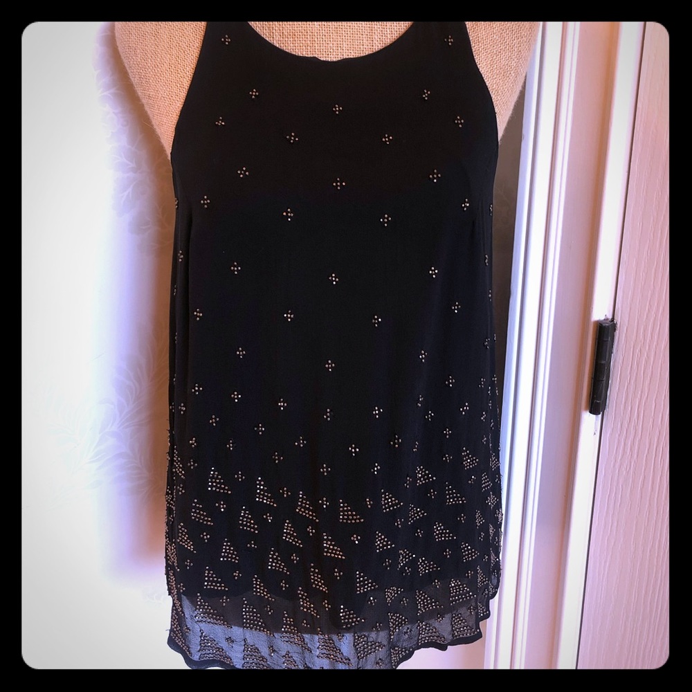 JOIE Black beaded Razor back blouse